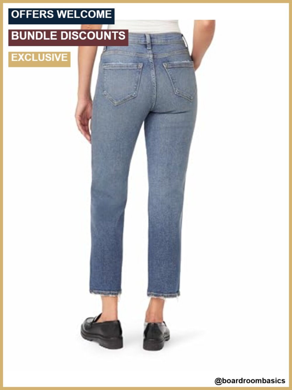 High Rise Straight Leg Jeans with Raw Edge - Stretch Denim - Picture 2 of 5